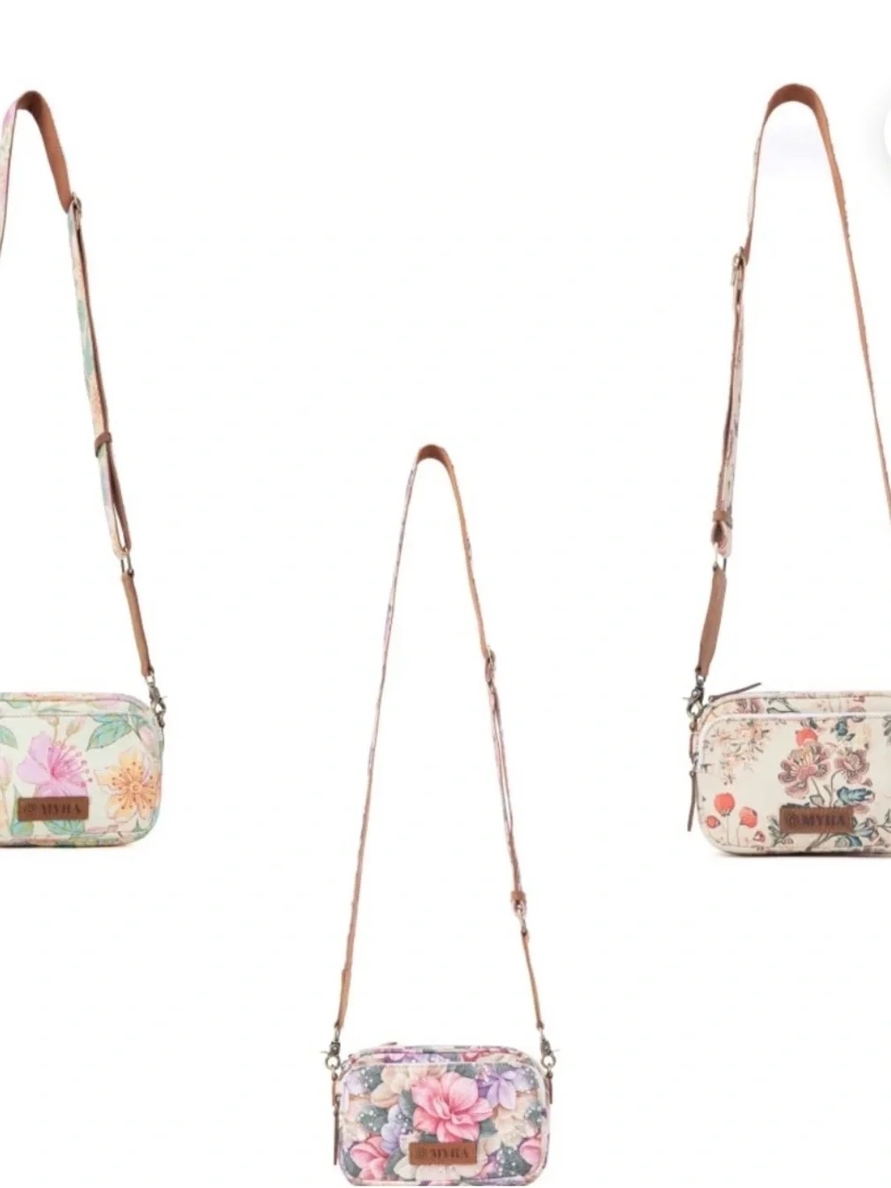 Myra Bag Floral Canvas Crossbody in Cream with Blue and Pink Accents